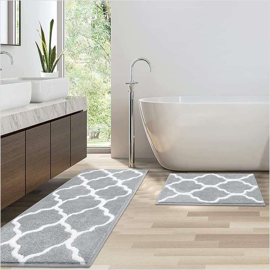 Pauwer Bath Rug Set 2 Piece Non Slip AbsorbENTt Bath Mats Runner Bathroom Runner - Grey - View 1