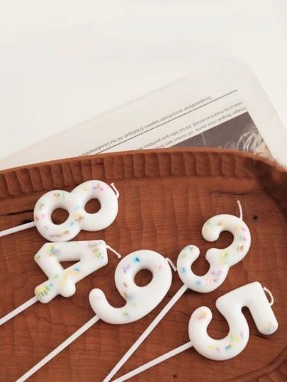 1pc White Asymmetric Patterned Number Birthday Candle 0-9 Cake Decoration Candle