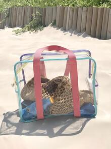 1pc Large Capacity Waterproof Swimming Bag, Summer PVC Transparent Beach Shoulder Hand-held Portable Storage Bag - Multicolor - View 3