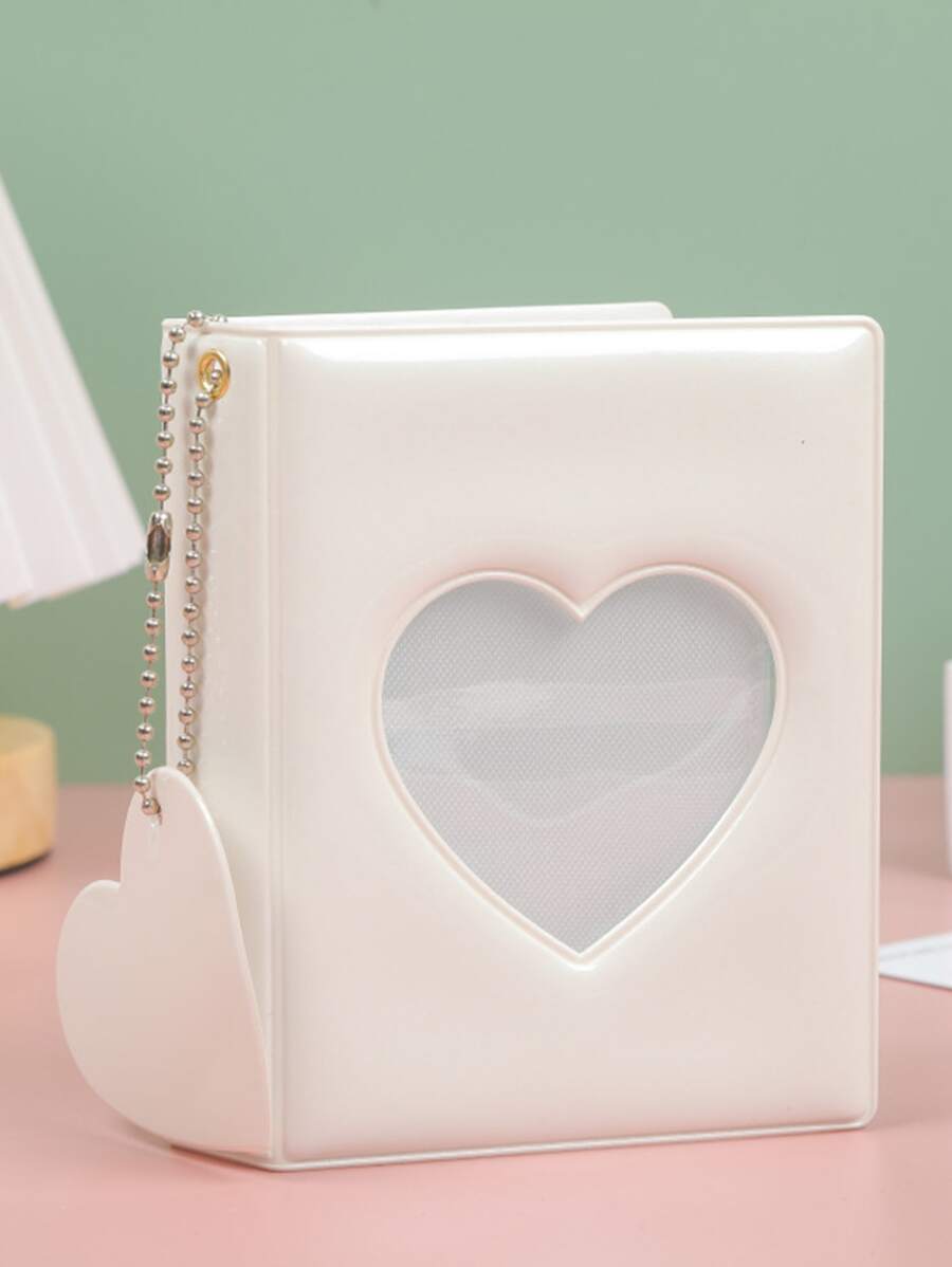 Heart Hollow Mirror 3 Inch Single Frame Polaroid Photo Album - White - View 1