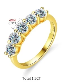 ESBERRY 1枚莫桑石钻石订婚戒指/结婚戒指，女士S925纯银，高光泽承诺戒指/永恒戒指/周年纪念戒指/奢华珠宝礼物 - 金黃色 - 查看 8