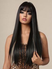 negro rubio pelo lacio con tupe para de mujeres cada día falso suave sintético pelo para fiesta de fiesta - Color Piano - Ver 4