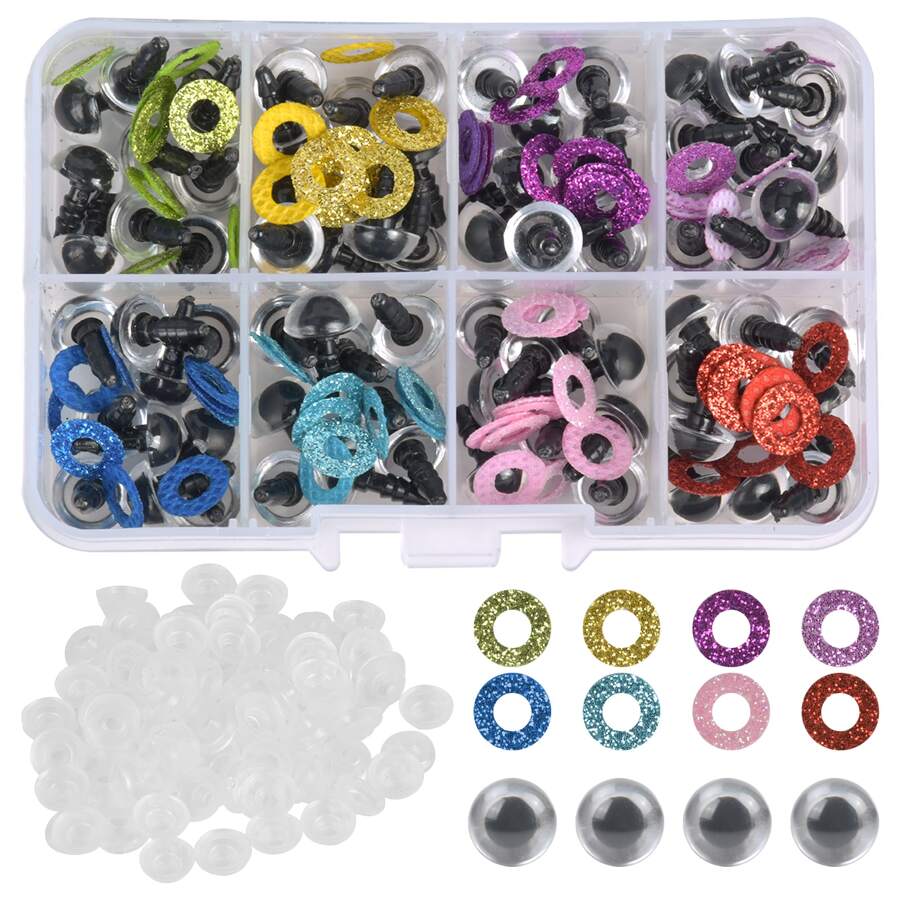 80 件彩色塑料眼珠，毛绒动物眼珠，10 毫米塑料实心眼珠带垫圈，适用于洋娃娃、毛绒动物和熊 DIY 眼珠工艺品制作 - 彩色 - 查看 1