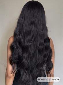 自然長款卷人造假髮帶劉海 - 黑色 - 查看 3