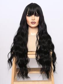 自然長款卷人造假髮帶劉海 - 黑色 - 查看 7