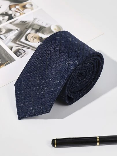 1 件男士 6 厘米海军蓝商务提花领带 工作领带