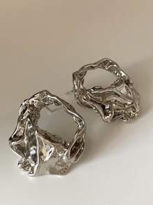 MESTILO 1对不对称镂空金属耳环，适合作为开斋节、母亲节、情人节礼物 - 銀色 - 查看 3