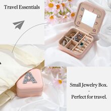 Initial Jewelry Box For Women Teen Girls Small Pink Jewelry Case Organizer Vocation Travel Essentials Graduation Gifts  For Women Teen Girls Teenage Gifts