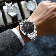 一OPK男士原始石英表防水不銹鋼時尚手錶帶日期展示 - 黑色 - 查看 7