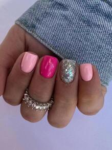 24 cái Ngắn Thanh lịch Phong cách Pháp Nhiều màu Long lanh Nghệ thuật Có thể đeo được Móng giả + 1 Miếng Giũa móng tay + 1 Miếng Thạch Keo dính - Nhiều màu - Xem 1