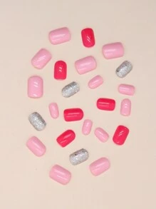 24 cái Ngắn Thanh lịch Phong cách Pháp Nhiều màu Long lanh Nghệ thuật Có thể đeo được Móng giả + 1 Miếng Giũa móng tay + 1 Miếng Thạch Keo dính - Nhiều màu - Xem 3