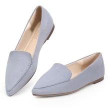 Women's Loafers - Pointed-Toe Elegant Soft Formal Shoes For Women, Valentine's Day, Carnival Gifts, Grey Shearling - Xám - Xem 6