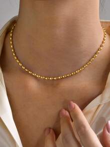 1入組時尚不銹鋼極簡串珠項鏈適合女士日常裝飾
