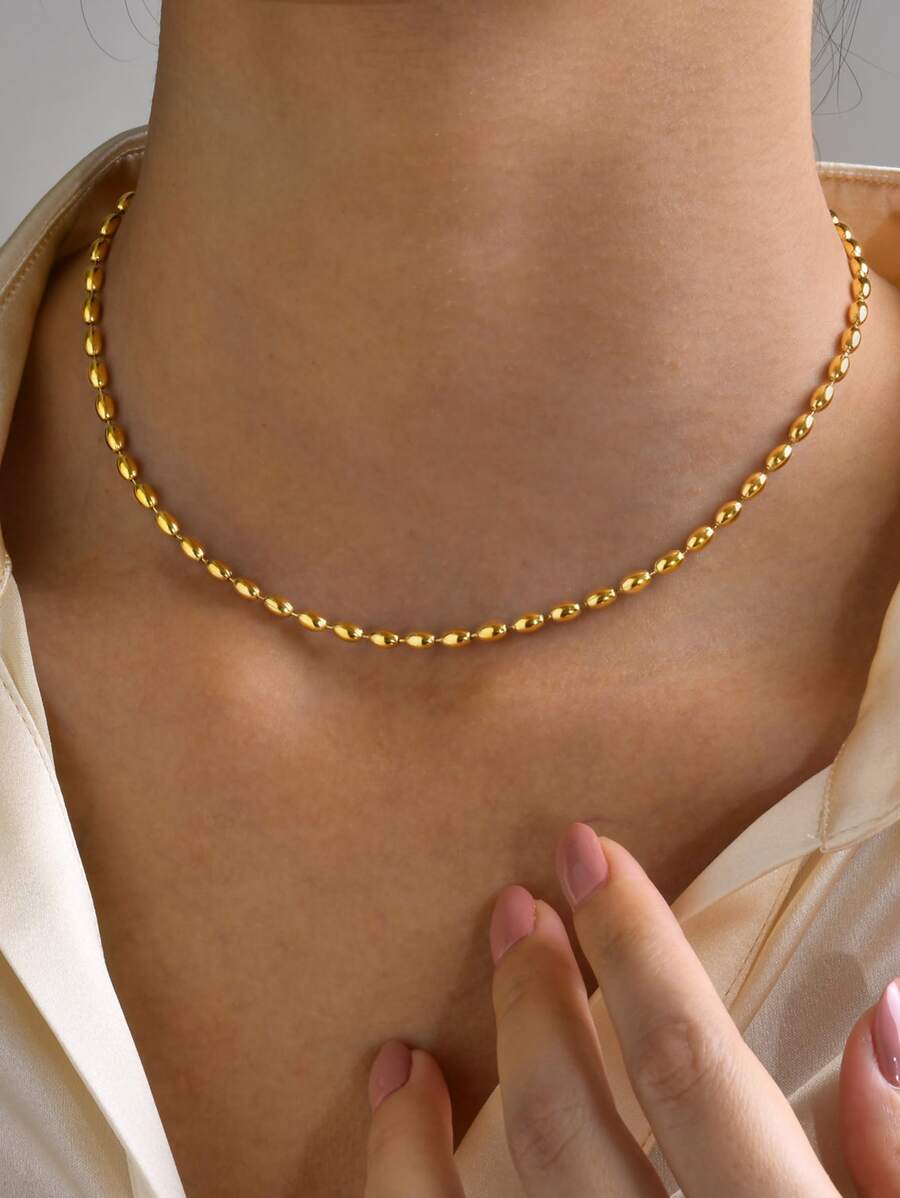 1入組時尚不銹鋼極簡串珠項鏈適合女士日常裝飾