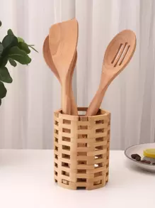 1pc Bamboo Cutlery Basket - Apricot - View 2