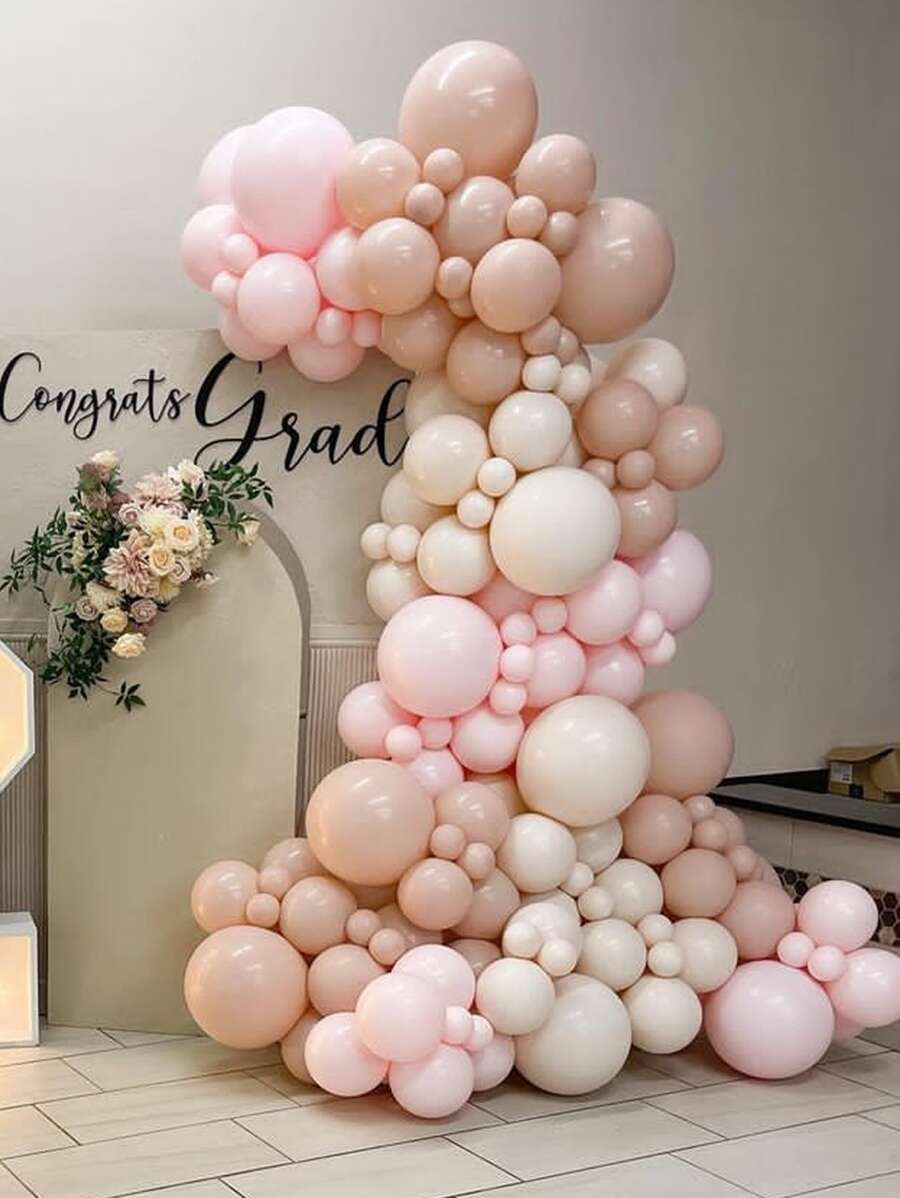 130 Peças Kit de Arco de Guirlanda de Balões Rosa Pastel Bege para Decoração de Festa de Aniversário, Chá de Bebê, Batizado, Casamento, Natal - rosa bege - Visão 1