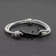 鲨鱼手链，男女通用，多层幸运黑红绳手链，情侣礼物，夏季海滩饰品，冲浪手链 - 灰色 - 查看 4