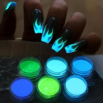 FULL BEAUTY 6 lọ bột phát sáng trong bóng tối, bột màu huỳnh quang siêu mịn dùng cho nghệ thuật vẽ móng, bột nhũ lấp lánh nhiều màu sắc, trang trí móng tay 3D tự làm, phụ kiện trang trí móng, đá quý trang trí móng, dụng cụ làm móng.
