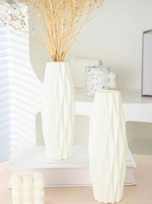 1个现代简约塑料仿陶瓷花瓶，北欧波西米亚风格，中性米色高圆柱螺旋纹理花瓶，适用于蒲苇草人造花，家居客厅卧室浴室办公室装饰，婚礼复活节春季乔迁礼物 - 白色 - 查看 9