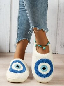Giày đi trong nhà họa tiết mắt quỷ mùa thu đông nữ, dép đi trong phòng ngủ trong nhà gót phẳng mềm mại và thoải mái dành cho nữ - Nhiều màu - Xem 4