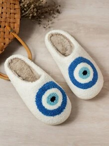 Giày đi trong nhà họa tiết mắt quỷ mùa thu đông nữ, dép đi trong phòng ngủ trong nhà gót phẳng mềm mại và thoải mái dành cho nữ - Nhiều màu - Xem 1