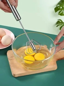 1pc Stainless Steel Semi-automatic Egg Beater With Rotating Whisk, Manual Egg Beater Mixing Tool For Cream, Butter And Eggs, Baking Kitchen Gadget, Packed In Opp Bag, Length 31.5cm - Silver - View 4