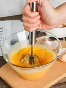 1pc Stainless Steel Semi-automatic Egg Beater With Rotating Whisk, Manual Egg Beater Mixing Tool For Cream, Butter And Eggs, Baking Kitchen Gadget, Packed In Opp Bag, Length 31.5cm - Silver - View 5