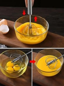 1pc Stainless Steel Semi-automatic Egg Beater With Rotating Whisk, Manual Egg Beater Mixing Tool For Cream, Butter And Eggs, Baking Kitchen Gadget, Packed In Opp Bag, Length 31.5cm - Silver - View 7