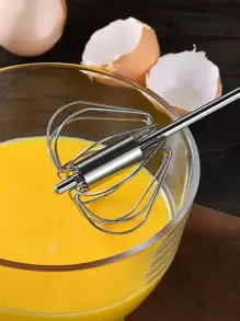 1pc Stainless Steel Semi-automatic Egg Beater With Rotating Whisk, Manual Egg Beater Mixing Tool For Cream, Butter And Eggs, Baking Kitchen Gadget, Packed In Opp Bag, Length 31.5cm - Silver - View 8