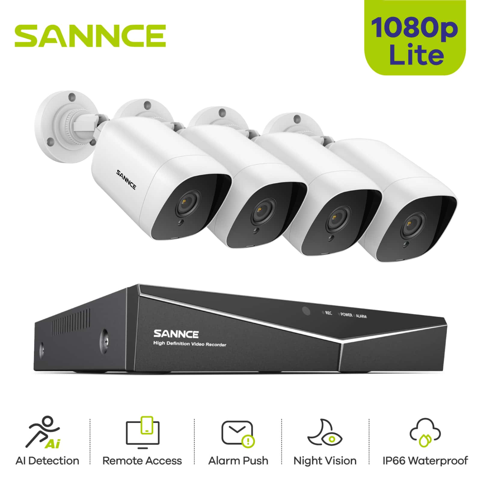SANNCE Security Camera System CCTV, 8 Channel 5-In-1 DVR, 4PCS 1080p HD Surveillance Cameras,Indoor Outdoor Cameras With Night Vision,NO Hard Disk/1TB Drive Disk/2TB Drive Disk - 0TB - 查看 1