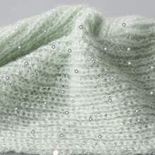 金銀絲針織紗,純的真絲串珠紗布&閃閃發光亮片纱线DIY披肩圍巾纱线球 - 薄荷綠 - 查看 3