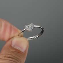 1pc Simple S925 Silver Small White Rhinestone Heart Ring For Women, Brides, Engagement, Dating Gift Wedding Bridal Jewelry Valentines