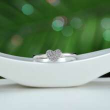 1pc Simple S925 Silver Small White Rhinestone Heart Ring For Women, Brides, Engagement, Dating Gift Wedding Bridal Jewelry Valentines