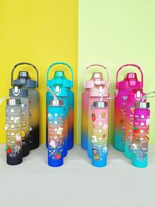 1入組2L或者750ml或者300毫升大容量玫瑰漸變PC水瓶帶3D貼紙運動和健身便攜吸管杯,合適適用於戶外遊玩 - 玫紅色 - 查看 3