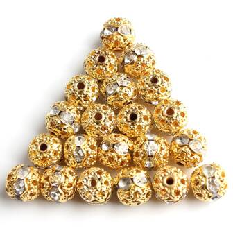 50pcs/lot Big Hole Rhinestone Ball Gold Color Crystal Beads for Jewelry Making Fashionable Beads for Bracelets Necklace DIY Women Accessories