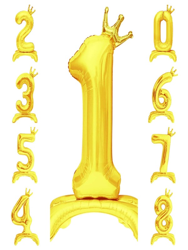 Globos digitales dorados autosoportados de 32 pulgadas con números del 0 al 9 para decoración de cumpleaños, fiesta y aniversario, incluye varilla de aluminio y puntos de pegamento (para uso en exteriores), Navidad