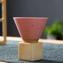 Japanese-style Coarse Pottery Tea Cup & Cone-shaped Coffee Cup - Pink - View 2