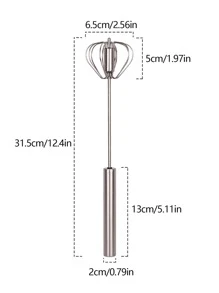 1pc Stainless Steel Semi-automatic Egg Beater With Rotating Whisk, Manual Egg Beater Mixing Tool For Cream, Butter And Eggs, Baking Kitchen Gadget, Packed In Opp Bag, Length 31.5cm - Silver - View 6