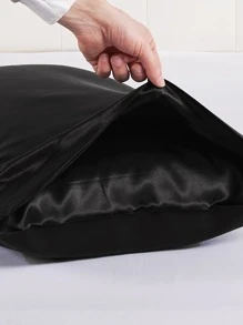 2 pcs Pillowcase for Hair and Skin, Silk Satin Pillowcase Pillow Cases Set of 2, Silky Pillow Cover with Envelope Closure - Black - View 5
