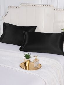 2 pcs Pillowcase for Hair and Skin, Silk Satin Pillowcase Pillow Cases Set of 2, Silky Pillow Cover with Envelope Closure - Black - View 8