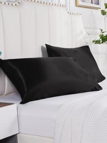 2 pcs Pillowcase for Hair and Skin, Silk Satin Pillowcase Pillow Cases Set of 2, Silky Pillow Cover with Envelope Closure - Black - View 2