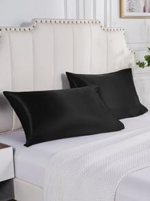 2 pcs Pillowcase for Hair and Skin, Silk Satin Pillowcase Pillow Cases Set of 2, Silky Pillow Cover with Envelope Closure - Black - View 7