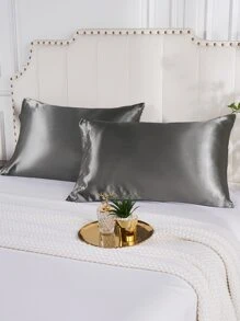 2 pcs Pillowcase for Hair and Skin, Silk Satin Pillowcase Pillow Cases Set of 2, Silky Pillow Cover with Envelope Closure - Dark Grey - View 5