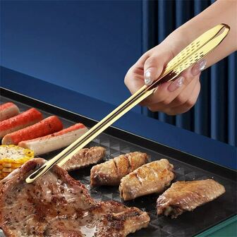 SUS304不銹鋼燒烤鉗子韓語&日式風密封夾適用於格柵,牛排,麵包,壽司,草莓,沙拉,在廚房或者酒店