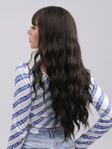 水波瀏海假髮深棕色 28英寸耐熱纖維長波浪深波合成假髮女式派對日常使用 - 棕色 - 查看 4