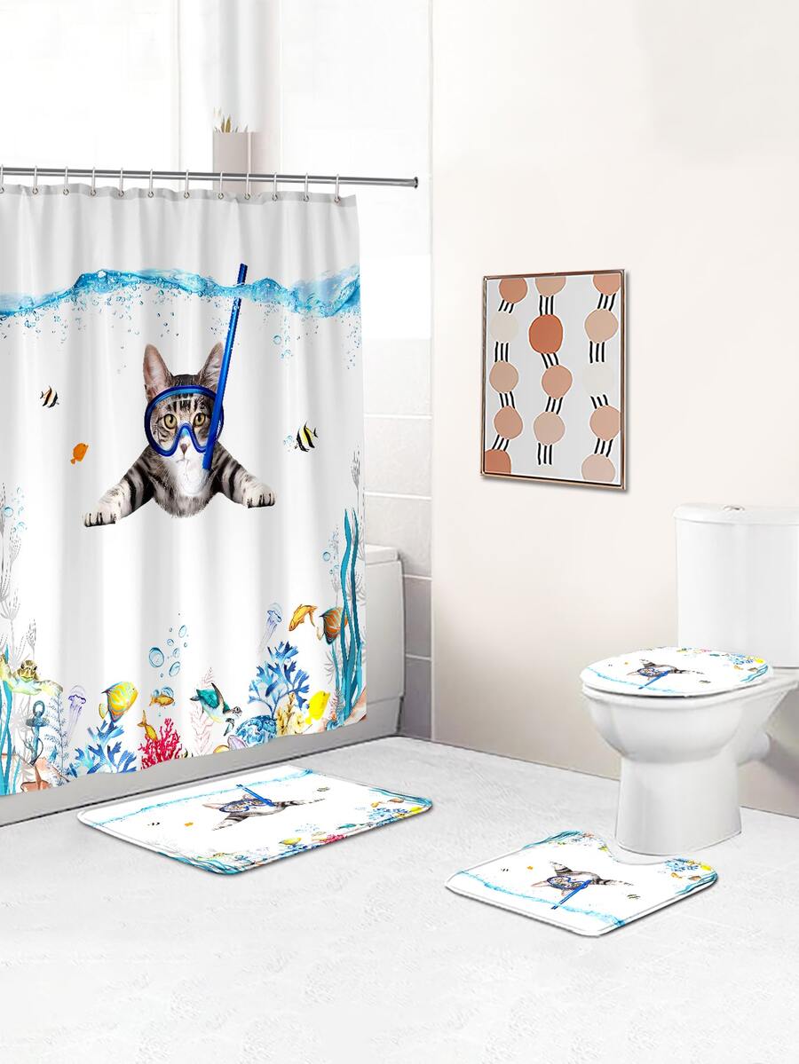 1 Miếng Tàu ngầm Hình con mèo Polyester Không thấm nước & Cách nhiệt Rèm cửa nhà tắm / Phòng tắm Chống-Mặt trượt - Nhiều màu - Xem 1