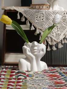 1 pieza Florero artístico con forma de cara de cerámica, decoración del hogar, florero, centro de mesa, decoración de mesa