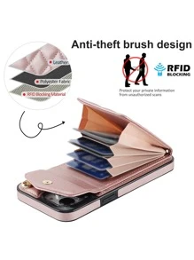 Accordion-Style Ring Mobile Phone Case With Card Slots, Attached Lanyard, Anti-Drop, Long & Short Chain