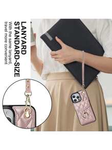 Accordion-Style Ring Mobile Phone Case With Card Slots, Attached Lanyard, Anti-Drop, Long & Short Chain