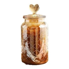 1入組瓶密實密封瓶蜜檸檬瓶泡菜罐透明大玻璃琥珀瓶食品調味茶廚房儲物瓶,帶心形蓋 - 香檳色 - 查看 6